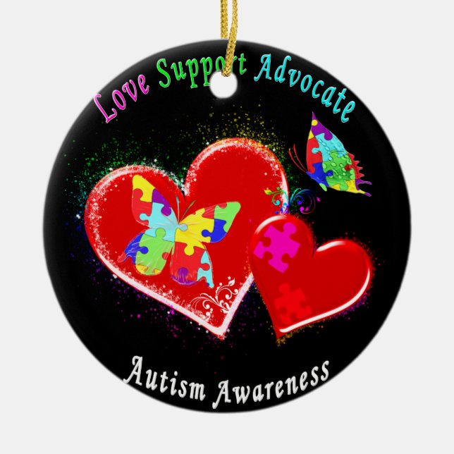 Autismus Schmetterlinge im Herzen Keramikornament (Vorne)