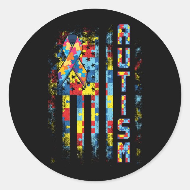 Autismus Sensibilisierungsflagge Amerikanischer Fl Runder Aufkleber (Vorderseite)