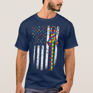 Autismus Sensibilisierungsmonat Amerikanische Flag T-Shirt