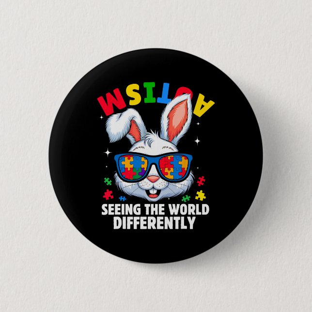 Autismus sieht die Welt anders Awareness Hase Button (Vorderseite)