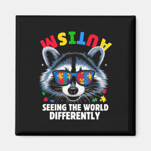 Autismus sieht die Welt anders Awareness Waschbär Magnet