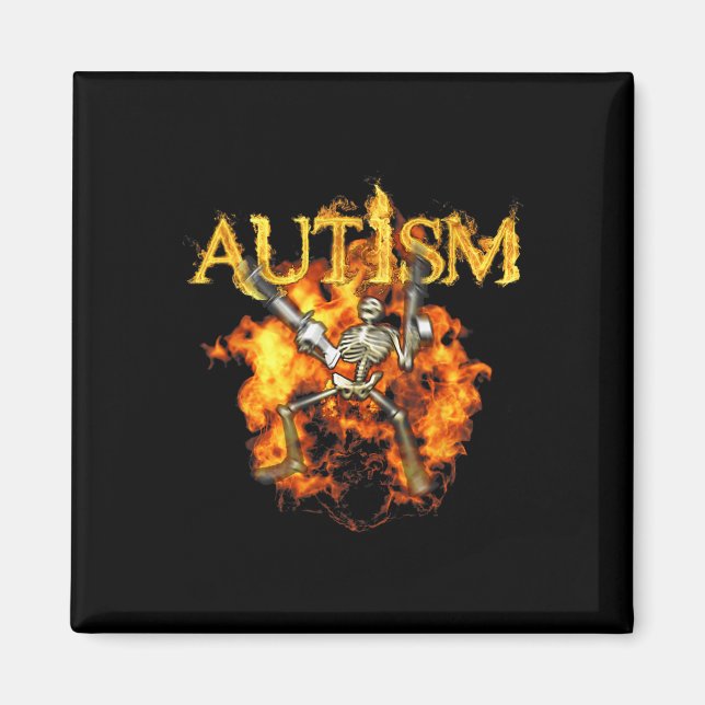Autismus Skeleton Gewehre Funny Fire Bones Spooky Magnet (Vorne)