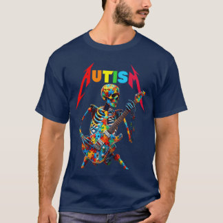 Autismus Skelett Gitarre Spieler Rock Musik Autism T-Shirt