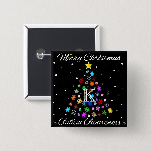 Autismus Snowflake Weihnachtsbaum Button (Vorne & Hinten)
