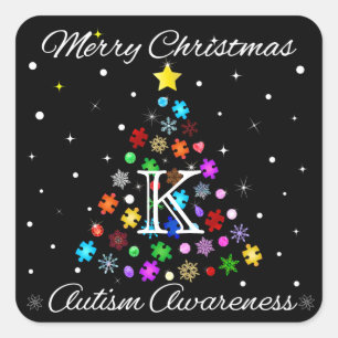 Autismus Snowflake Weihnachtsbaum Quadratischer Aufkleber