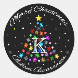 Autismus Snowflake Weihnachtsbaum Runder Aufkleber