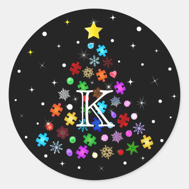 Autismus Snowflake Weihnachtsbaum Runder Aufkleber (Vorderseite)