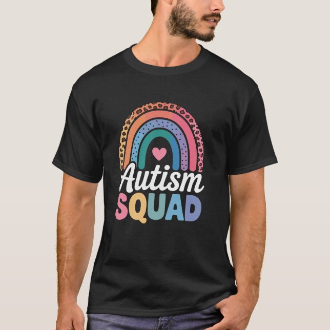Autismus-Squad Regenbogen-Herz-Design T-Shirt (Vorderseite)