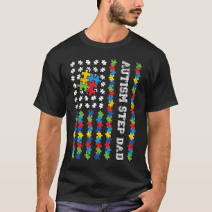 Autismus Stiefvater Amerikanische Flagge Autismus- T-Shirt
