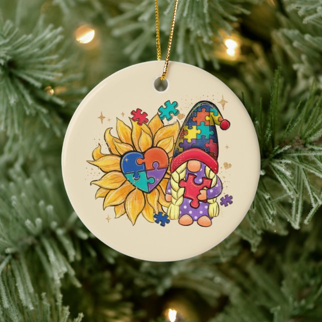 Autismus Sunflower Gnome Keramik Ornament (Baum)