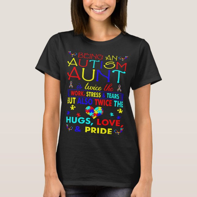 Autismus Tante Hugs Liebe Pride Awareness T-Shirt (Vorderseite)