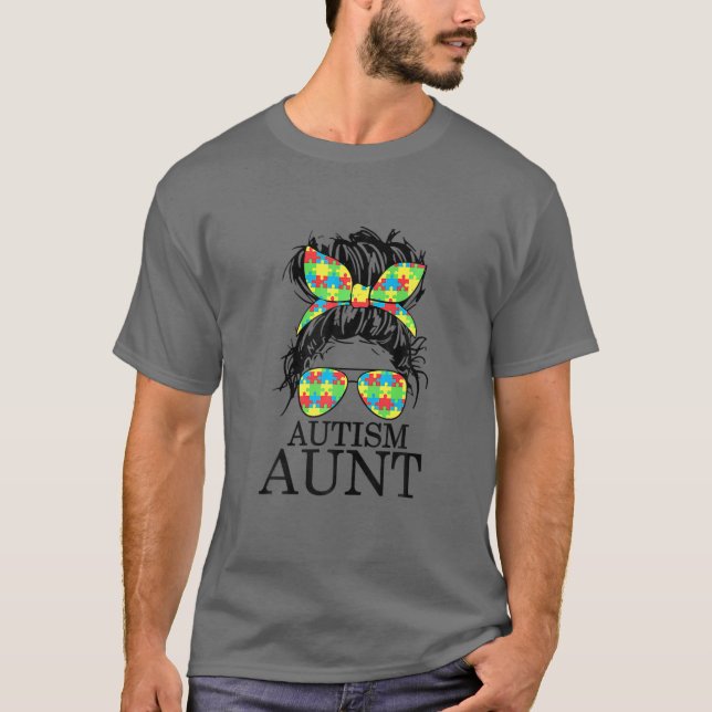 Autismus Tante Messy Bun Autism Awareness Auntie S T-Shirt (Vorderseite)