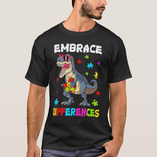 Autismus Umarme Unterschiede Dinosaurier Rex Kinde T-Shirt (Vorderseite)