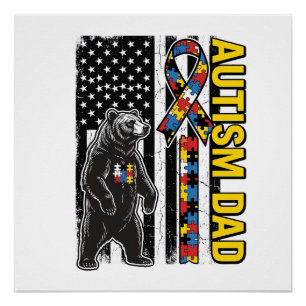 Autismus-Vater-Bär-Flagge-Bewusstseins-Shirt-Desig Poster