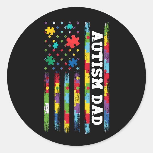 Autismus Vater Bewusstsein Amerikanisches Flag USA Runder Aufkleber (Vorderseite)