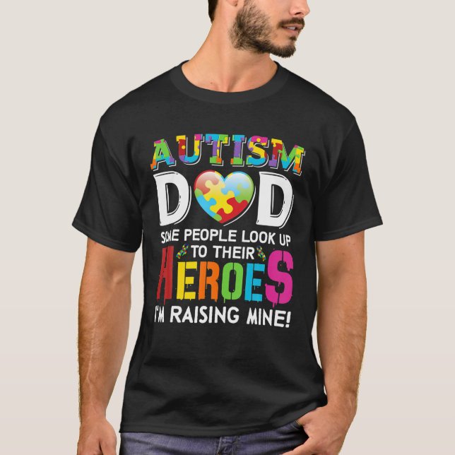 Autismus Vater Mein Sohn ist Helden Autismus Bewus T-Shirt (Vorderseite)