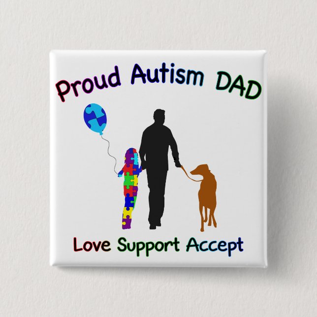 Autismus Vater mit Hund Button (Vorderseite)