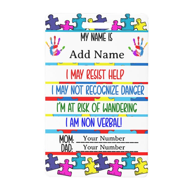 Autismus-Warnung nonverbaler Autistischer Kontakt Ausweis (Autism Alert Nonverbal Autistic Contact Badge)