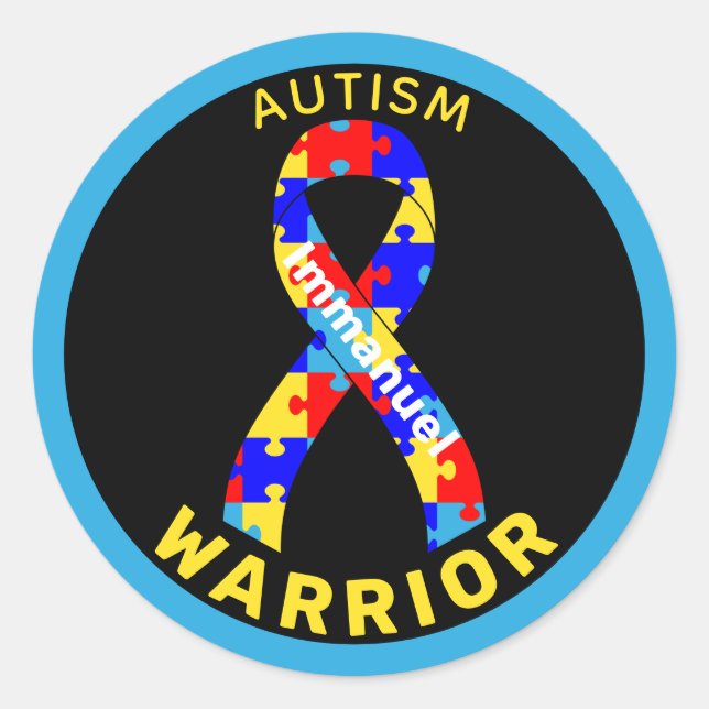 Autismus Warrior Ribbon Black Round Sticker (Vorderseite)