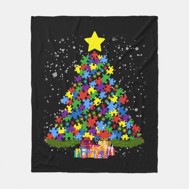 Autismus - Weihnachtsbaum Fleecedecke (Vorderseite)