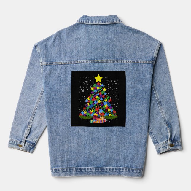Autismus - Weihnachtsbaum Jeansjacke (Rückseite)