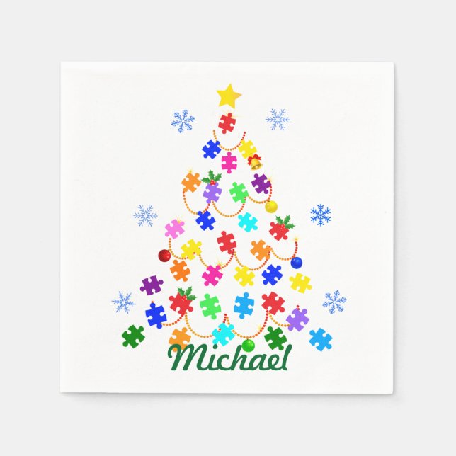 Autismus Weihnachtsbaum Serviette (Vorderseite)