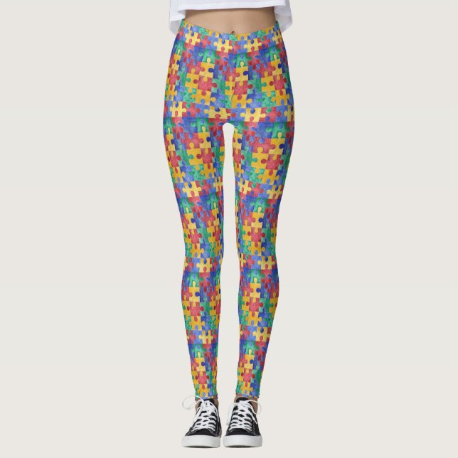 Autismusbewusstseins-Aquarell-Puzzlespielentwurf Leggings (Vorderseite)