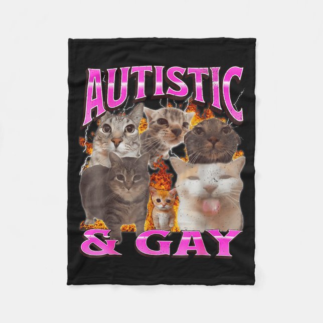 Autistic And Gay Funny Cat Meme Bootleg Graphic  Fleecedecke (Vorderseite)