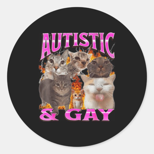 Autistic And Gay Funny Cat Meme Bootleg Graphic  Runder Aufkleber (Vorderseite)