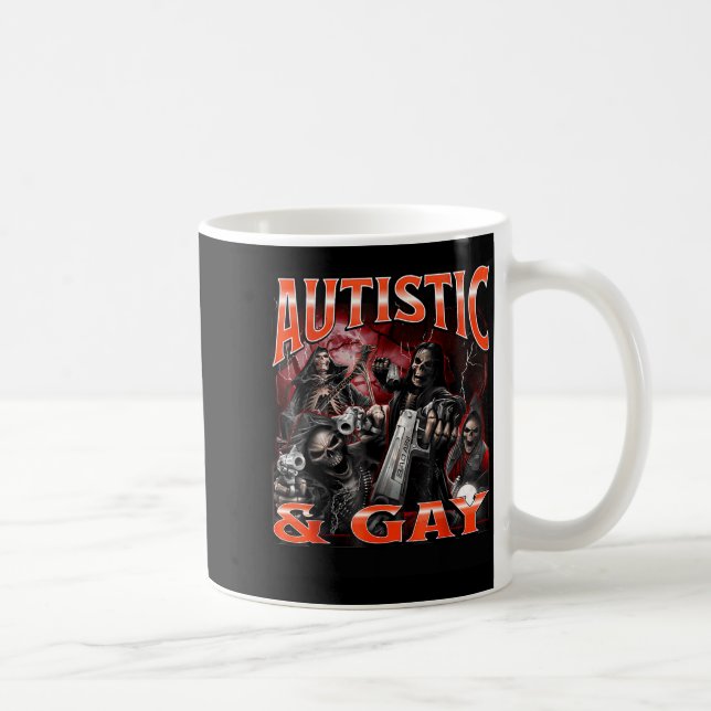 Autistic And Gay Funny Hard Skeleton Meme Bootleg  Kaffeetasse (Rechts)
