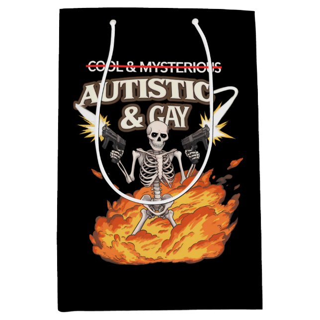 Autistic and Gay Skeleton Funny Autismus Bewusstse Mittlere Geschenktüte (Vorderseite)