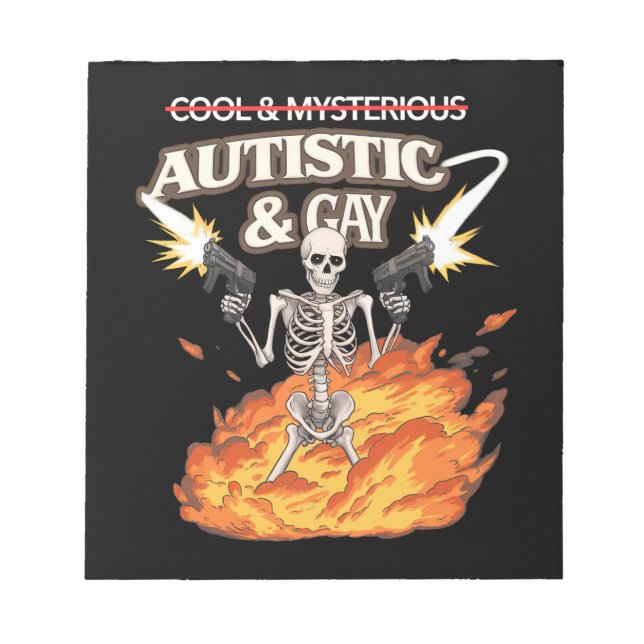 Autistic and Gay Skeleton Funny Autismus Bewusstse Notizblock (Vorderseite)