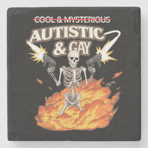Autistic and Gay Skeleton Funny Autismus Bewusstse Steinuntersetzer