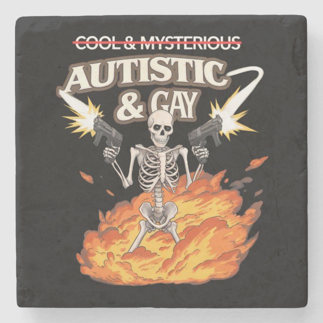 Autistic and Gay Skeleton Funny Autismus Bewusstse Steinuntersetzer (Vorderseite)