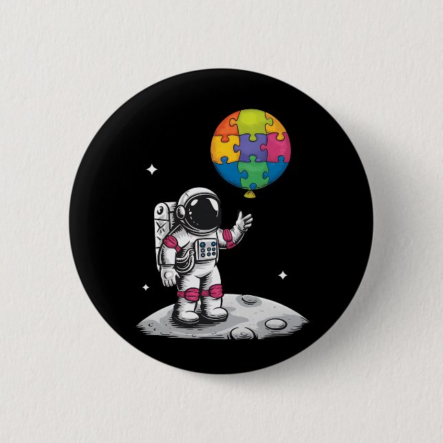 Autistic Astronaut Balloon Space Autiseness Awaren Button (Vorderseite)