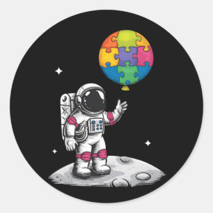 Autistic Astronaut Balloon Space Autiseness Awaren Runder Aufkleber