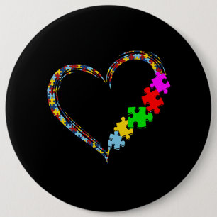 Autistic   Autism Awareness Heart Puzzle Piece Button