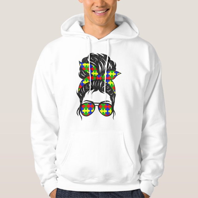 Autistic Autism Awareness Sunglasses Bandana Messy Hoodie (Vorderseite)