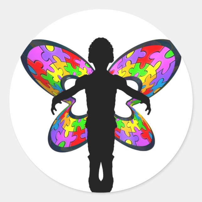 Autistic Butterfly Ribbon Runder Aufkleber (Vorderseite)