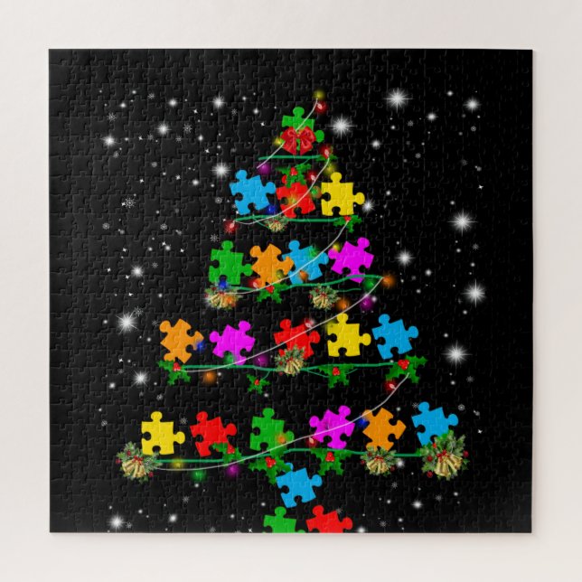 autistisch | Autismus Puzzle Piece Weihnachtsbaum (Vertikal)