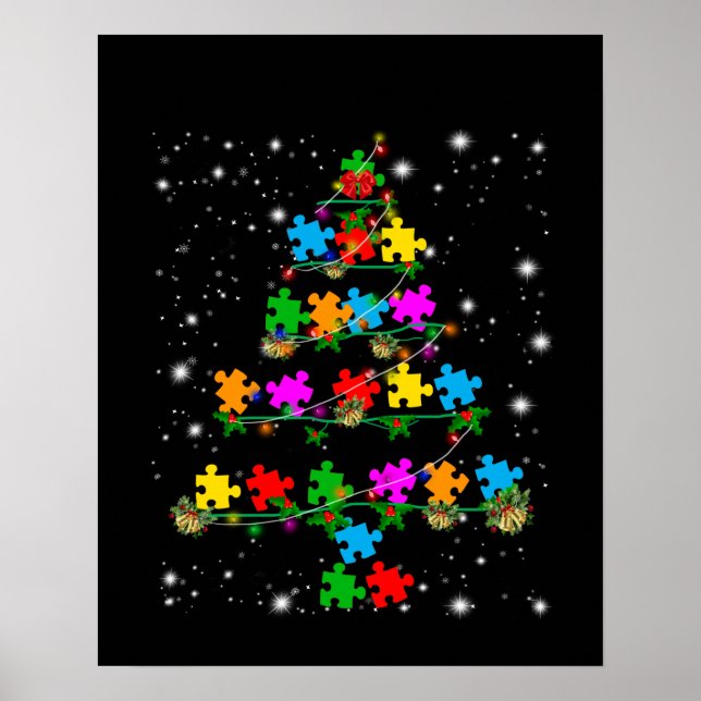 autistisch | Autismus Puzzle Piece Weihnachtsbaum Poster (Vorne)