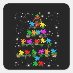 autistisch   Autismus Puzzle Piece Weihnachtsbaum Quadratischer Aufkleber