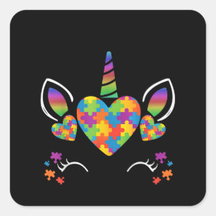 autistisch   Niedliches Unicorn-Autismus-Sensibili Quadratischer Aufkleber