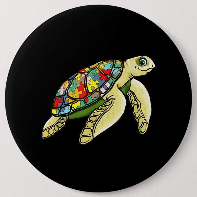 autistisch | Sea Turtle Puzzle Piece Autismus Bewu Button (Vorderseite)