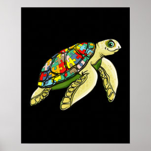 autistisch   Sea Turtle Puzzle Piece Autismus Bewu Poster