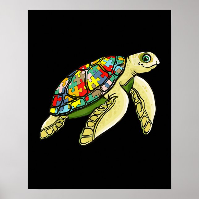 autistisch | Sea Turtle Puzzle Piece Autismus Bewu Poster (Vorne)