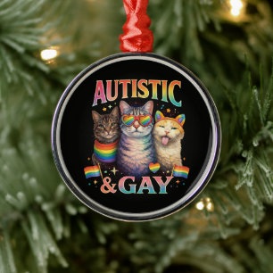 Autistisch und schwul lustige Katze Ornament Aus Metall