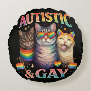 Autistisch und schwul lustige Katze Rundes Kissen