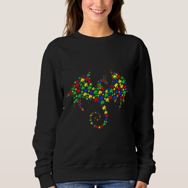 Autistische Drachenpuzzle unterstützen Autismus Aw Sweatshirt (Vorderseite)