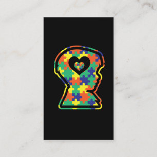 Autistische Kinderfarbigkeit Puzzle Symbol Silhoue Visitenkarte